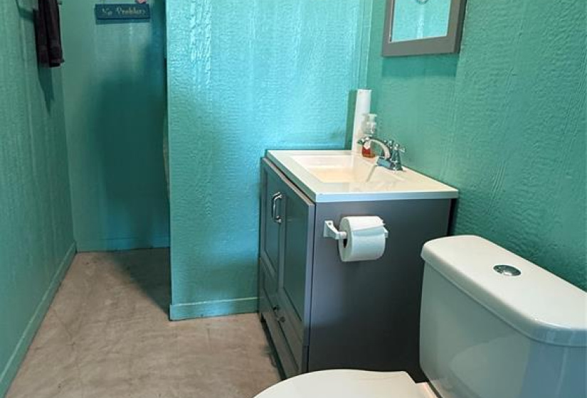 Downstairs bath convenient to pool and entertainment area.