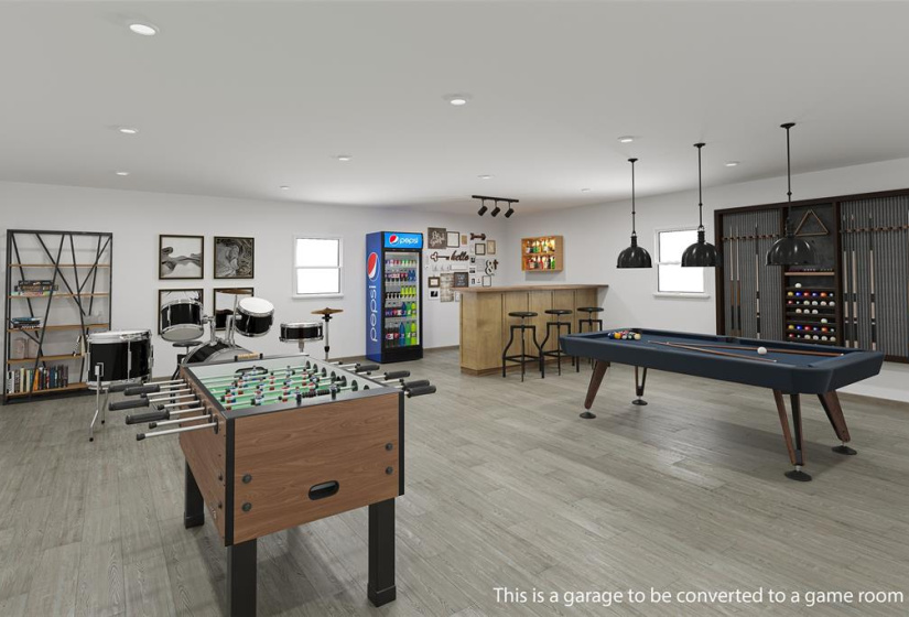 Convert the current garage into a game room/man cave/ entertainment room