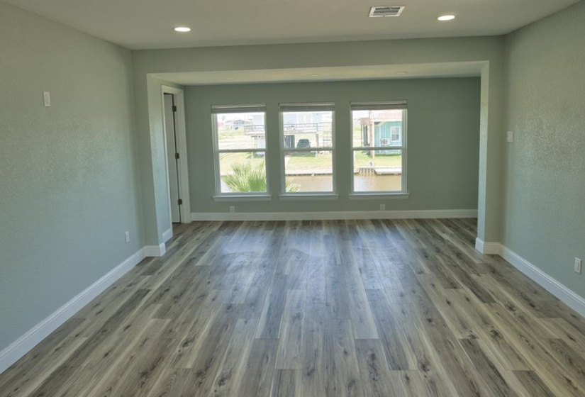 Large living room as viewed from the kitchen
