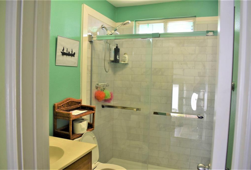 Remodeled bath with custom shower