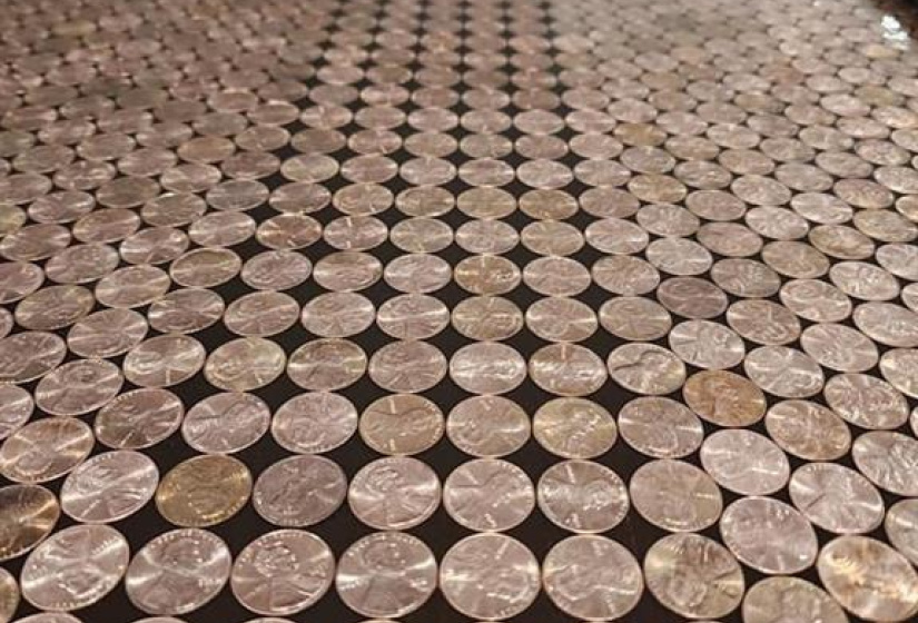 Look at this super cool penny bar top! Your friends and family will rave about it! If you want to keep someone busy for a while, tell them there is one penny tails-up and see if they can find it (there's not, but it's fun to watch people try to find it). :)
